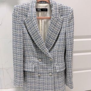 Zara Tweed Blue Blazer Jacket Small